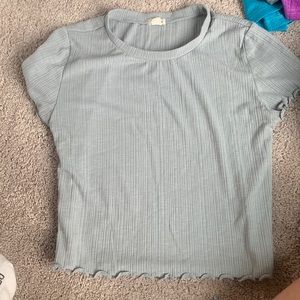grayish-blue lettuce trimmed rib knit tee